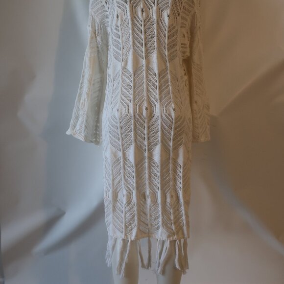 Womens Cotton by Autumn Cashmere Pointelle Knit Fringed Open Cardigan Duster S - Picture 14 of 15